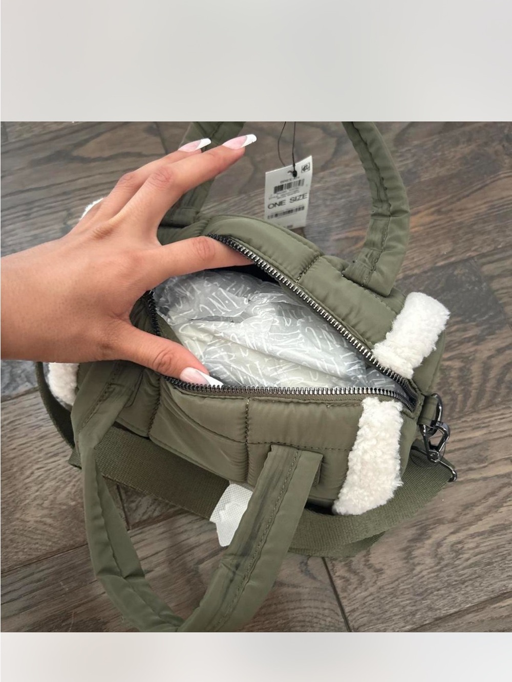 INC International Concepts Olive Green Quilted Crossbody with Sherpa Trim
